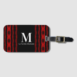 Étiquette À Bagage Monogramme noir rouge à bande verticale Motif diam