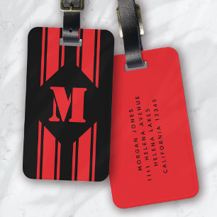 Étiquette À Bagage Monogramme noir rouge rayures de course