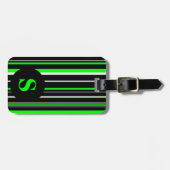 Étiquette À Bagage Monogramme noir, vert citron, rayure de cercle de (Devant horizontal)