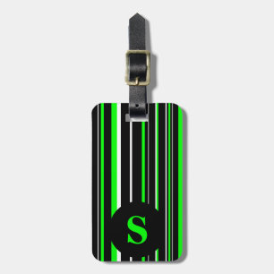 Étiquette À Bagage Monogramme noir, vert citron vert, bande circulair