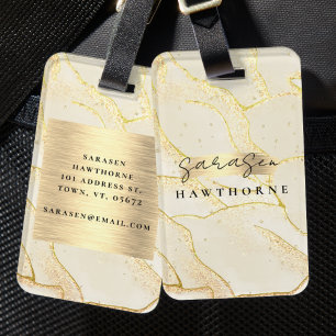 Étiquette À Bagage Monogramme Nom Faux Gold Foil Brossé Métal