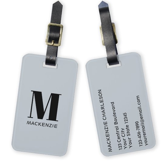 Étiquette À Bagage Monogramme Nom initial Poudre simple bleu