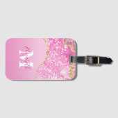 Étiquette À Bagage Monogramme Nom Initial Rose Or Paillettes Glam (Devant Horizontal)
