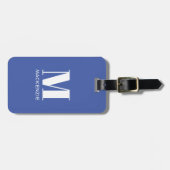 Étiquette À Bagage Monogramme Nom initial Simple Bleu (Devant horizontal)
