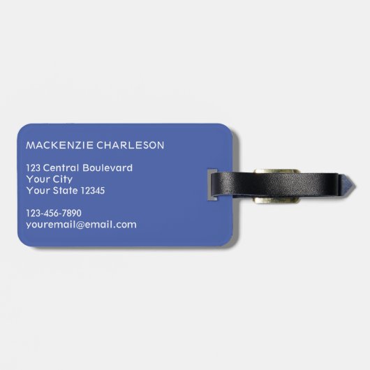 Étiquette À Bagage Monogramme Nom initial Simple Bleu (Dos horizontal)