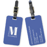 Étiquette À Bagage Monogramme Nom initial Simple Bleu<br><div class="desc">La typographie moderne minimaliste monogramme design de nom initial en blanc sur bleu qui peut être changé pour personnaliser.</div>