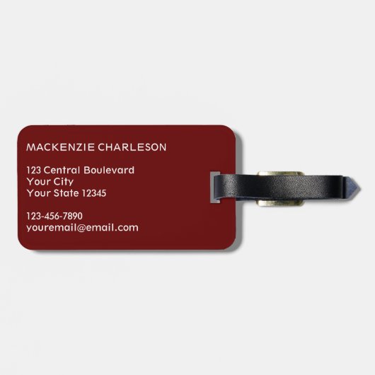 Étiquette À Bagage Monogramme Nom initial Simple Bourgogne (Dos horizontal)