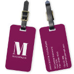 Étiquette À Bagage Monogramme Nom initial Simple Bourgogne rose<br><div class="desc">La typographie moderne minimaliste monogramme design de nom initial en blanc sur bijou profond rose bordeaux,  qui peut être changé pour personnaliser.</div>