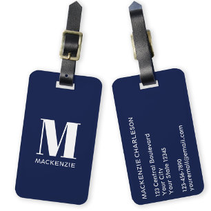 Étiquette À Bagage Monogramme Nom initial Simple Navy Blue