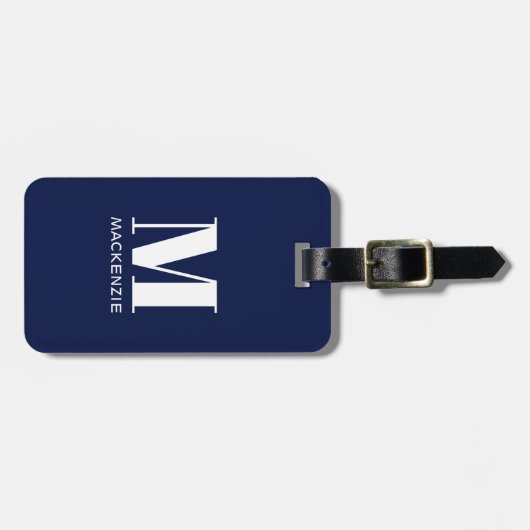 Étiquette À Bagage Monogramme Nom initial Simple Navy Blue (Devant horizontal)