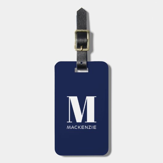 Étiquette À Bagage Monogramme Nom initial Simple Navy Blue (Devant Vertical)