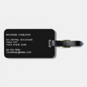 Étiquette À Bagage Monogramme Nom initial Simple Noir et Blanc (Dos horizontal)