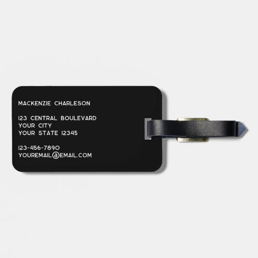 Étiquette À Bagage Monogramme Nom initial Simple Noir et Blanc (Dos horizontal)