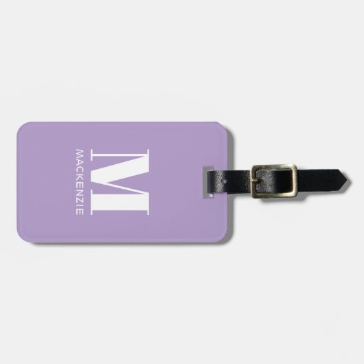 Étiquette À Bagage Monogramme Nom initial Simple Pastel Lilac (Devant horizontal)