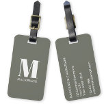 Étiquette À Bagage Monogramme Nom initial Simple Sage Green<br><div class="desc">La typographie moderne minimaliste monogramme design de nom initial en blanc sur vert sauge qui peut être changé pour personnaliser.</div>