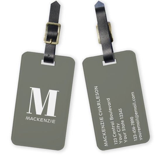 Étiquette À Bagage Monogramme Nom initial Simple Sage Green