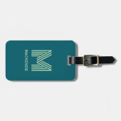 Étiquette À Bagage Monogramme Nom initial Simple Turquoise Pistachio (Devant horizontal)