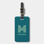 Étiquette À Bagage Monogramme Nom initial Simple Turquoise Pistachio (Devant Vertical)
