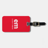 Étiquette À Bagage Monogramme Nom Moderne Minimal Rouge Voyage (Devant horizontal)