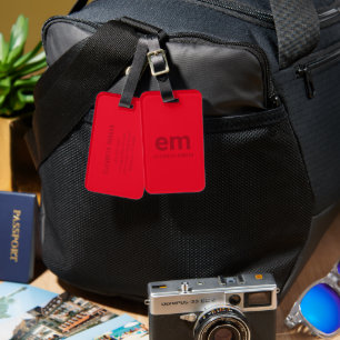 Étiquette À Bagage Monogramme Nom Moderne Minimal Rouge Voyage