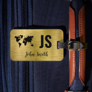 Étiquette À Bagage Monogramme Nom Or brossé métal sur mesure Voyage