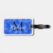 Étiquette À Bagage Monogramme Nom personnalisé initial Aquarelle bleu (Dos horizontal)