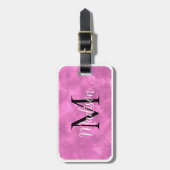 Étiquette À Bagage Monogramme Nom personnalisé initial Aquarelle rose (Devant Vertical)