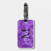 Étiquette À Bagage Monogramme Nom personnalisé initial Aquarelle viol (Dos Vertical)