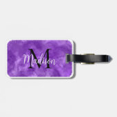 Étiquette À Bagage Monogramme Nom personnalisé initial Aquarelle viol (Dos horizontal)