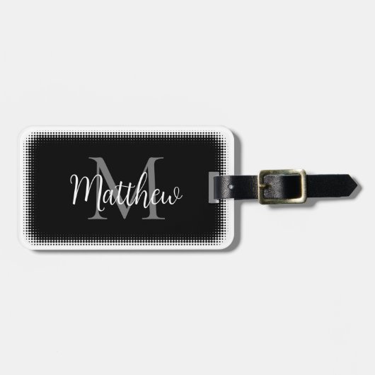 Étiquette À Bagage Monogramme Nom personnalisé initial Black Grey (Devant horizontal)
