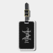 Étiquette À Bagage Monogramme Nom personnalisé initial Black Grey (Devant Vertical)