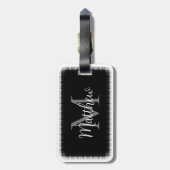 Étiquette À Bagage Monogramme Nom personnalisé initial Black Grey (Dos Vertical)