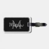Étiquette À Bagage Monogramme Nom personnalisé initial Black Grey (Dos horizontal)