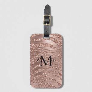 Étiquette À Bagage Monogramme Nom Rose Gold Pailleté Imprimé Animal