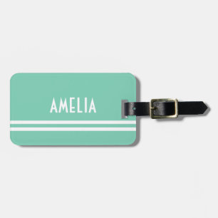 Étiquette À Bagage Monogramme nommé Teal doux blanc de rayures de
