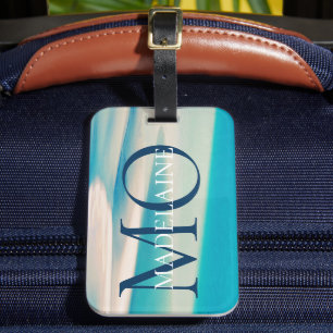 Étiquette À Bagage Monogramme Ocean Beach Blue Personnel