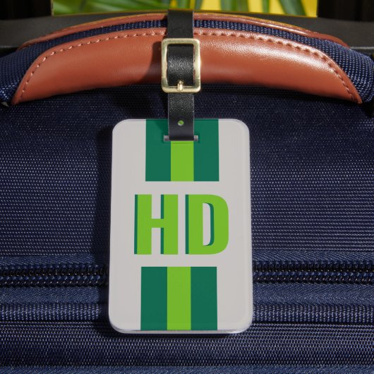 Étiquette À Bagage Monogramme ombré rayé vert camping rétro (Insitu Rectoal 2)