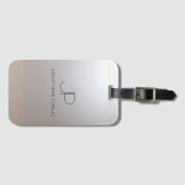 Étiquette À Bagage Monogramme Or Argent Look élégant moderne (Devant Horizontal)