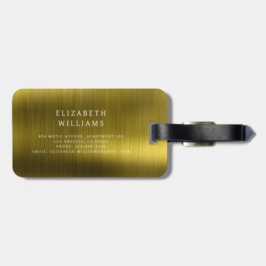Étiquette À Bagage Monogramme Or brossé métal élégant (Dos horizontal)