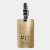 Étiquette À Bagage Monogramme Or brossé métal élégant (Devant Vertical)