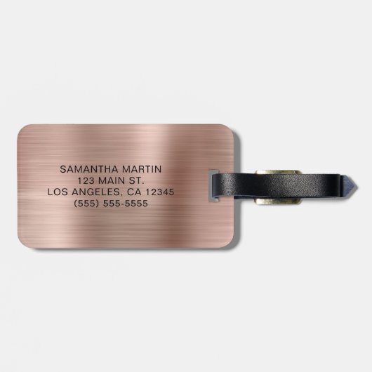 Étiquette À Bagage Monogramme or Curly Rose Parties scintillant argen (Dos horizontal)