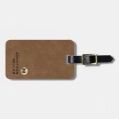 Étiquette À Bagage Monogramme or en cuir Brown simple (Devant horizontal)