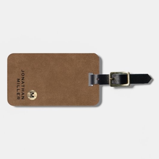 Étiquette À Bagage Monogramme or en cuir Brown simple (Devant horizontal)