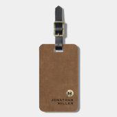 Étiquette À Bagage Monogramme or en cuir Brown simple (Devant Vertical)