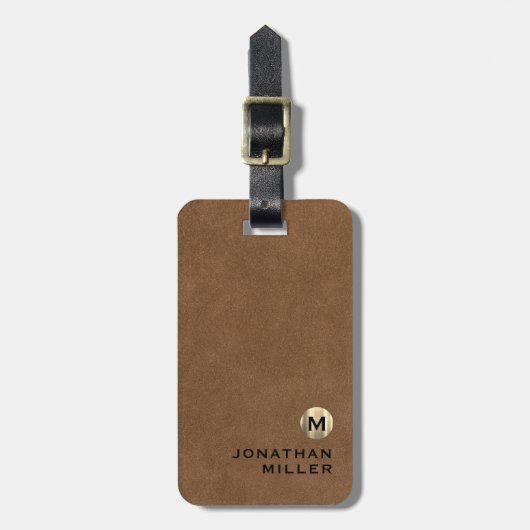 Étiquette À Bagage Monogramme or en cuir Brown simple (Devant Vertical)