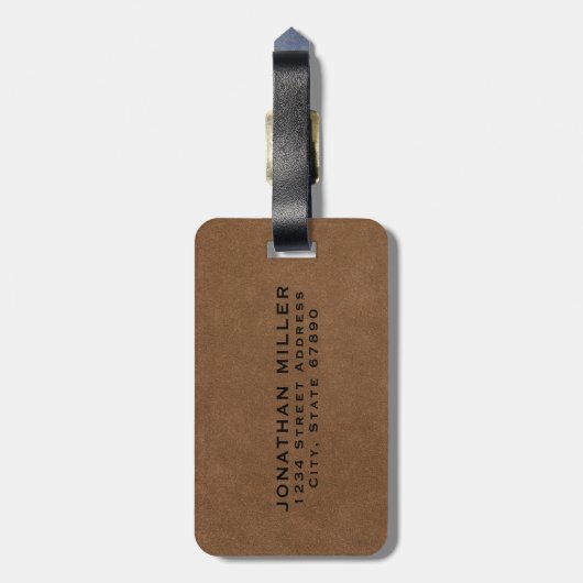 Étiquette À Bagage Monogramme or en cuir Brown simple (Dos Vertical)
