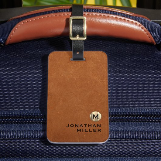 Étiquette À Bagage Monogramme or en cuir simple (Insitu Rectoal 2)