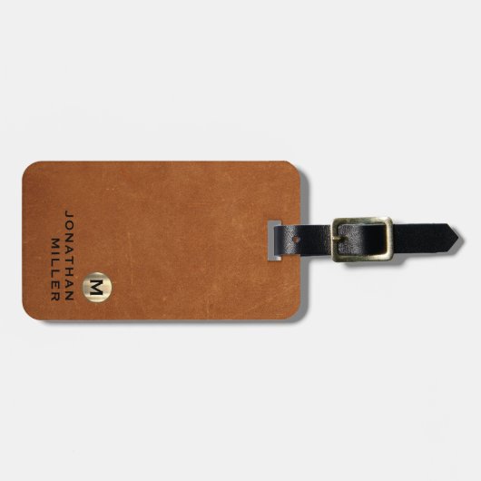 Étiquette À Bagage Monogramme or en cuir simple (Devant horizontal)
