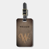 Étiquette À Bagage Monogramme or Faux cuir Brun foncé (Devant Vertical)