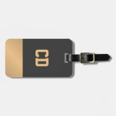 Étiquette À Bagage Monogramme or gris simple et élégant (Devant horizontal)